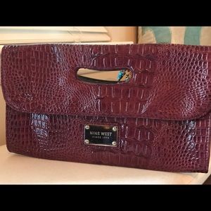 Burgundy Faux crocodile skin, clutch